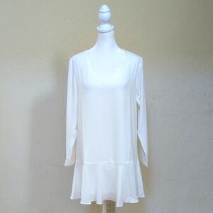 Three Eighty Two White Long Sleeve Flounce Mini Dress Size Small